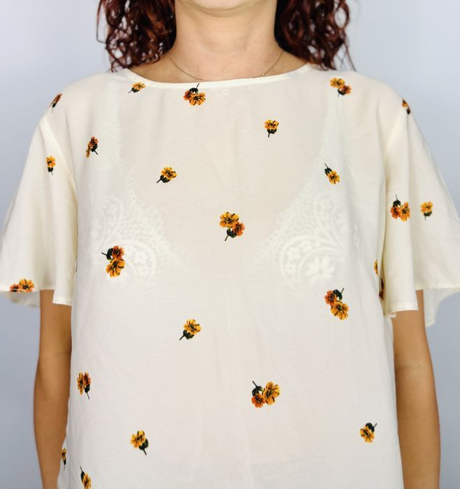 Beżowa bluzka w pomarańczowe kwiaty XL 42 New Look