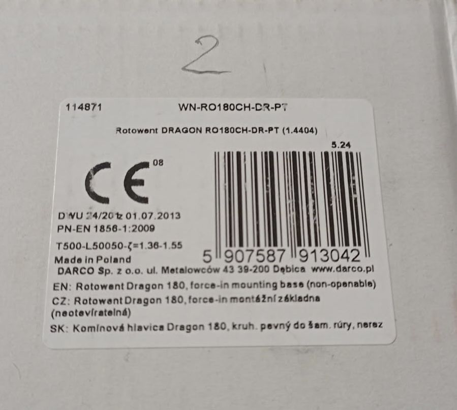 Nasada kominowa DARCO Rotowent DRAGON 180 mm Strazak