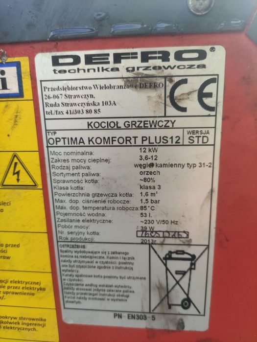Części Kotła Defro optima plus 12