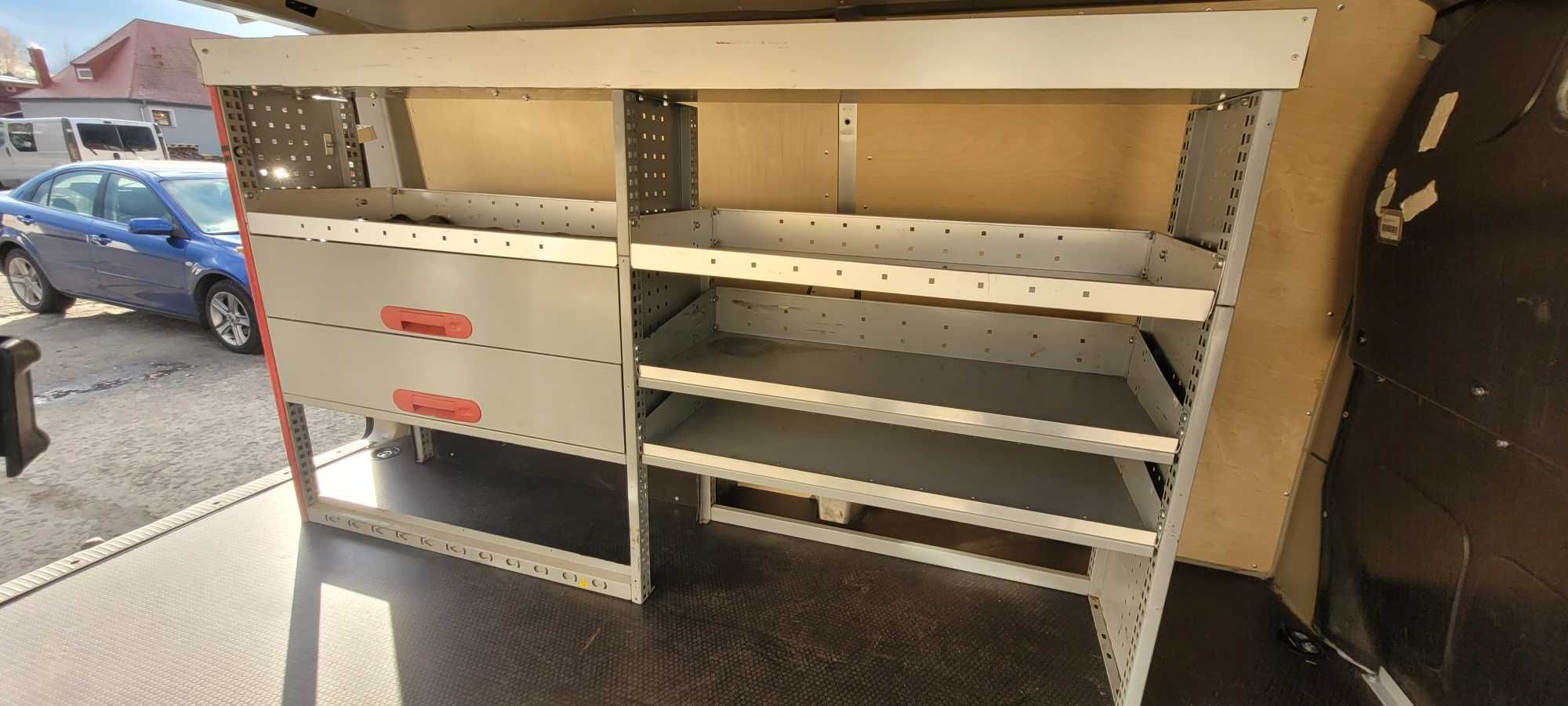 Zabudowa warsztatowa BOTT, regały do busa, regał z szufladami