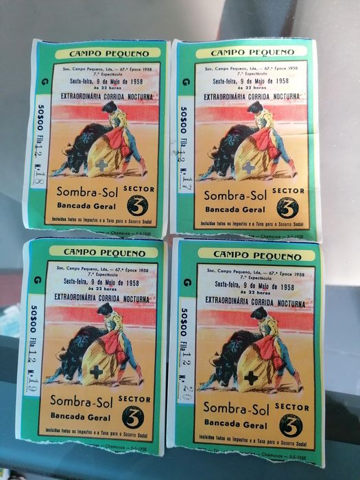 Bilhetes de futebol e tourada