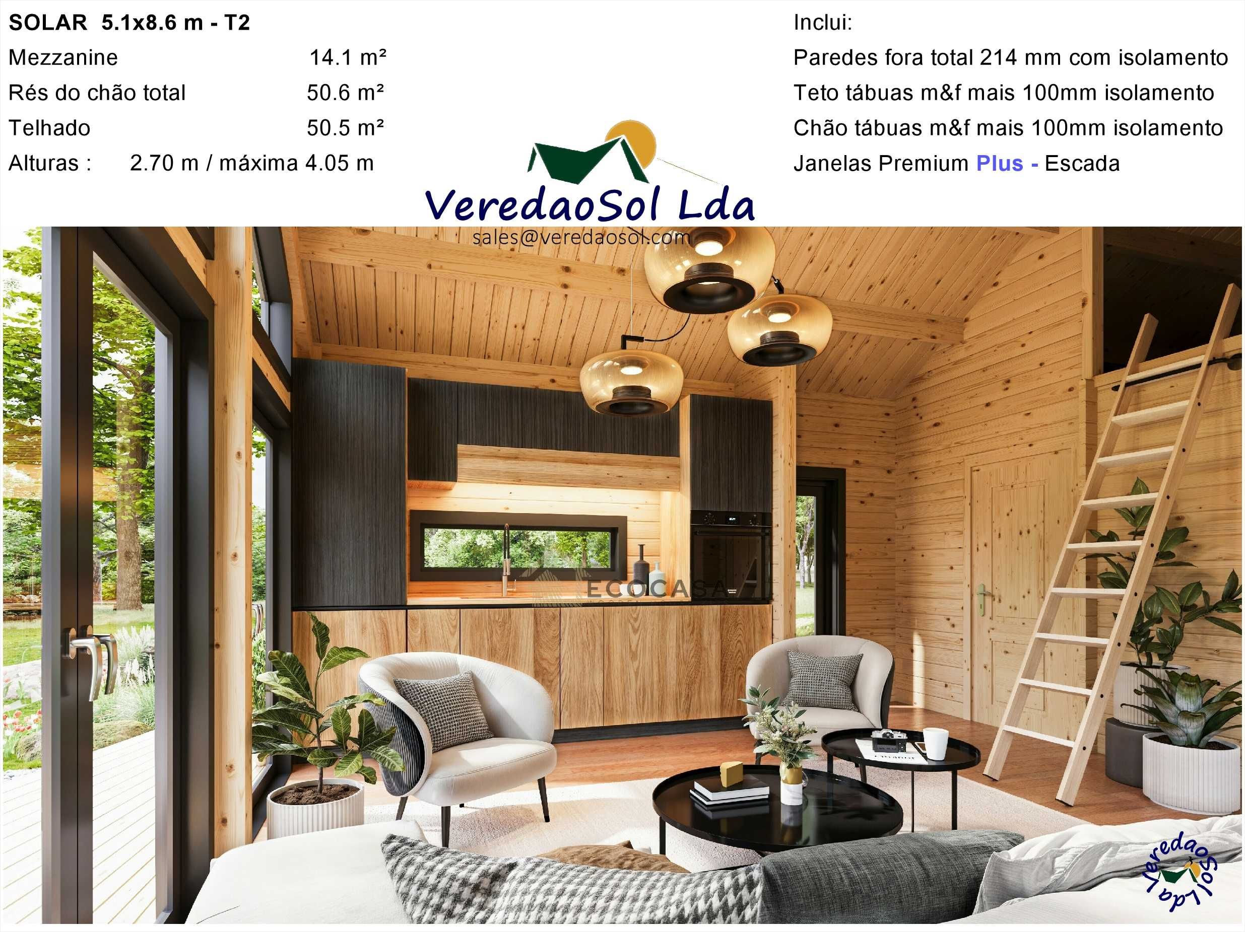 Casa Madeira SOLAR T2 50,5m² 214mm Segundaparede e isolamento telhado