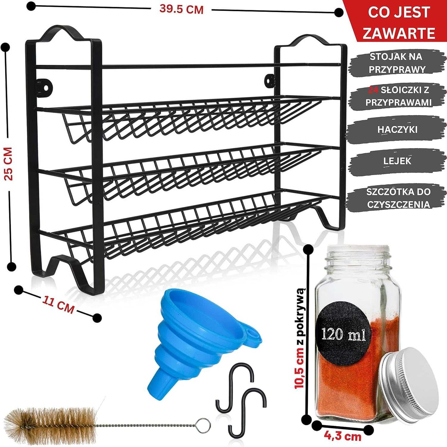 Stojak na Przyprawy + 24 Słoiki na Przyprawy organizer na przyprawy