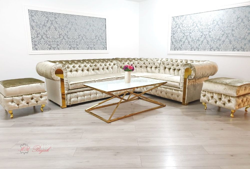 ZŁOTY Narożnik rozkładany Chesterfield GLOSS GLAMOUR - GOLD