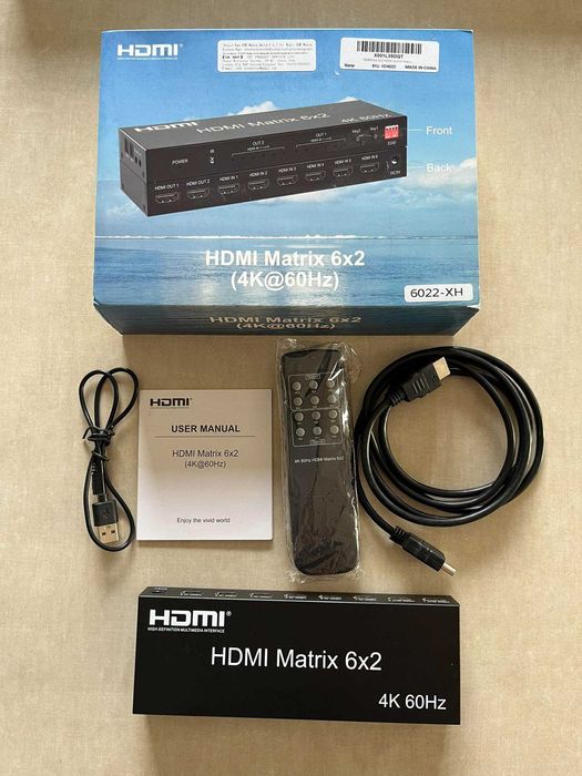 Matrix Switch Splitter 4K 60 Hz 6x2 HDMI 6 IN 2 OUT