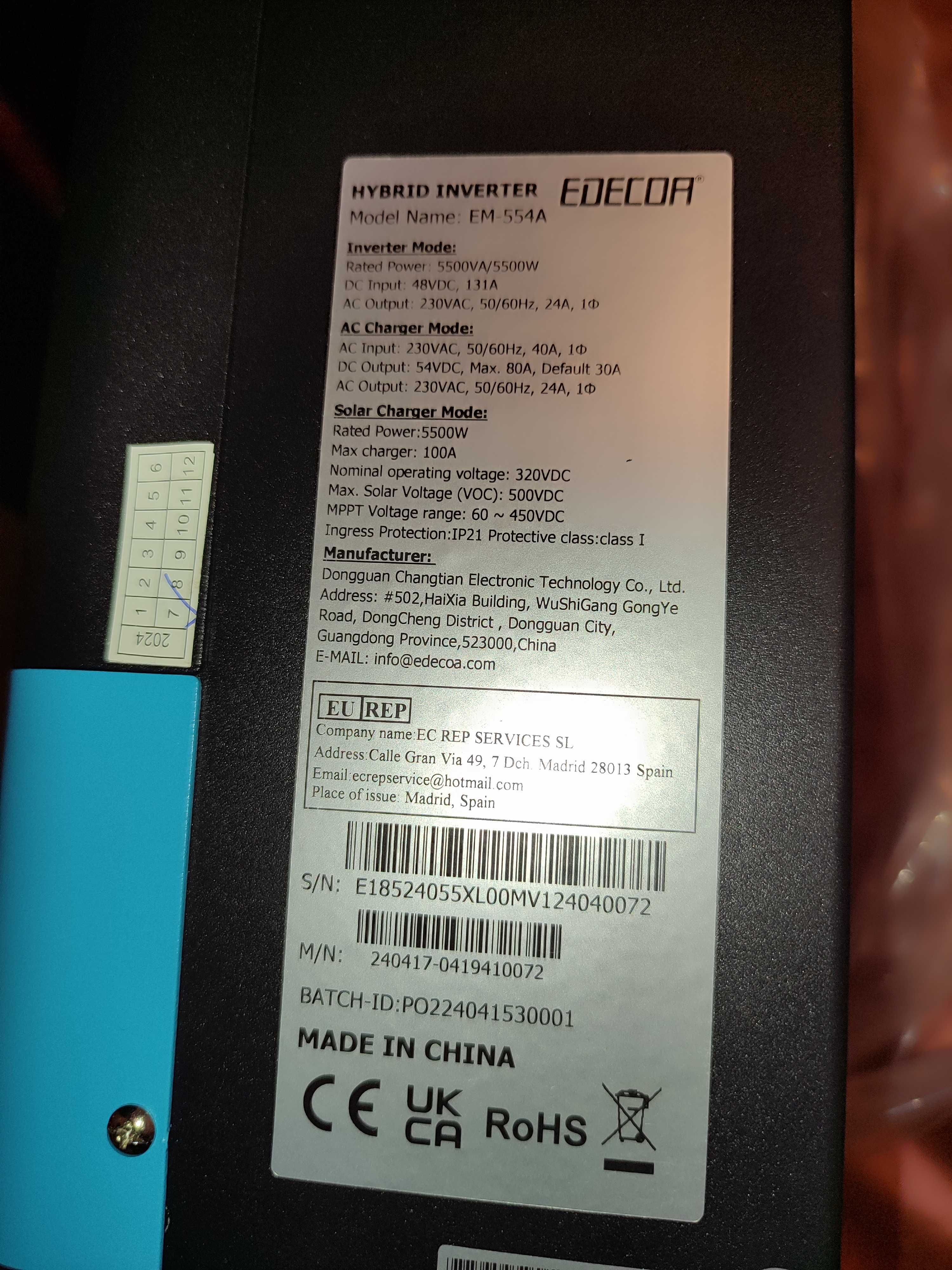 Гибридный инвертор 5500W Edecoa EM-554A