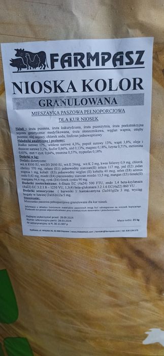 Pełnowartościowa Pasza dla Kur Niosek Granulowana 25kg