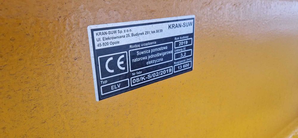Suwnica pomostowa jednodźwigarowa KRAN-SUW 3,2t