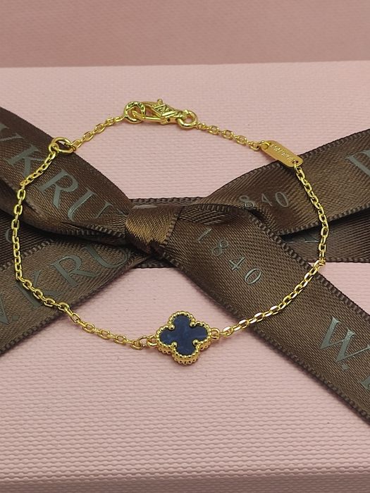 Bransoletka z koniczynką srebro 925 pozłacana z lazurytem