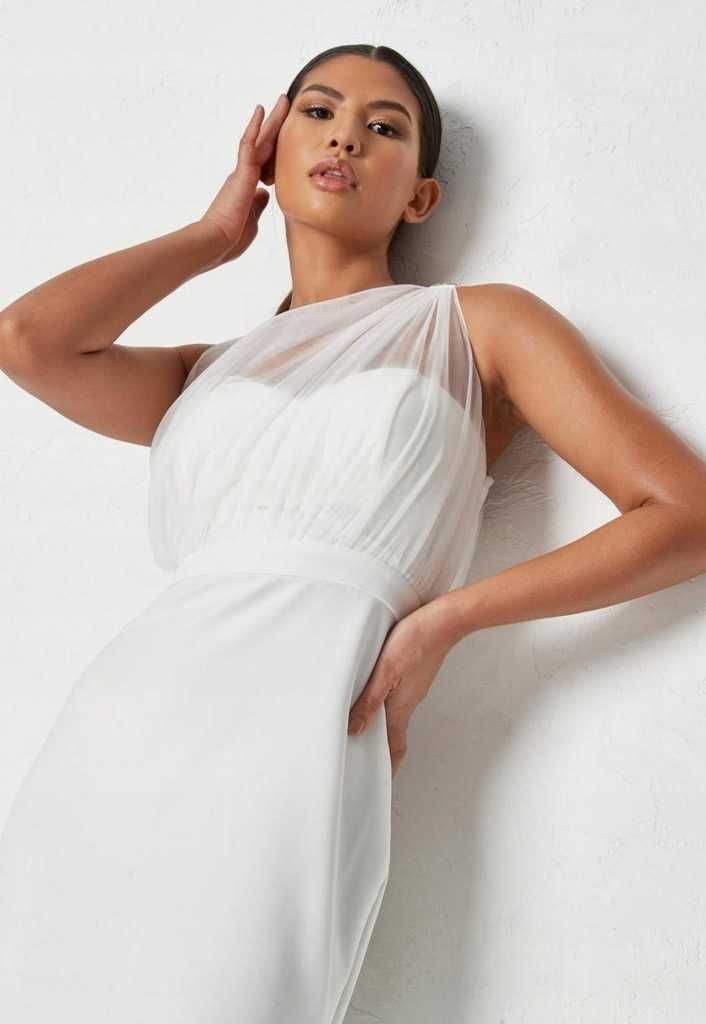 sukienka suknia ślubna wesele biała asymetryczna jedno ramię L prosta