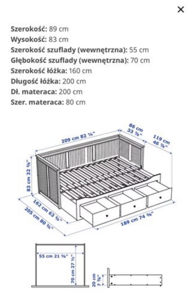 Łóżko Ikea Hemnes 3 szuflady