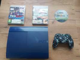 Limitowana edycja PS3 Super Slim 500gb niebieska gry + pad