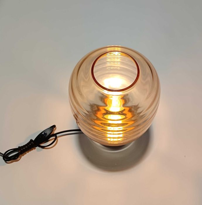 Candeeiro de mesa abajur de vidro e base madeira