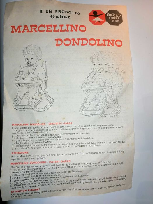 Boneca - Marcellino Dondolino - Gabar Italia - com baloiço