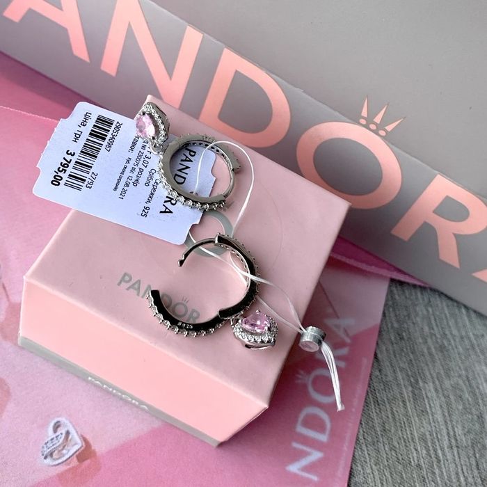 Сережки Pandora Пандора/ Серьги Pandora/ оригінал нові кільця срібло