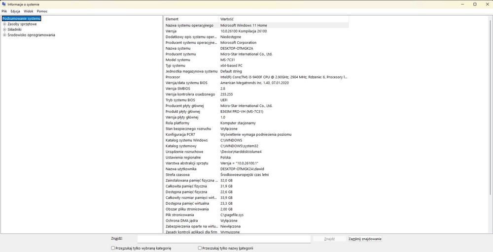 Komputer gamingowy i5-9400F + GTX 1660 Super + 32GB RAM