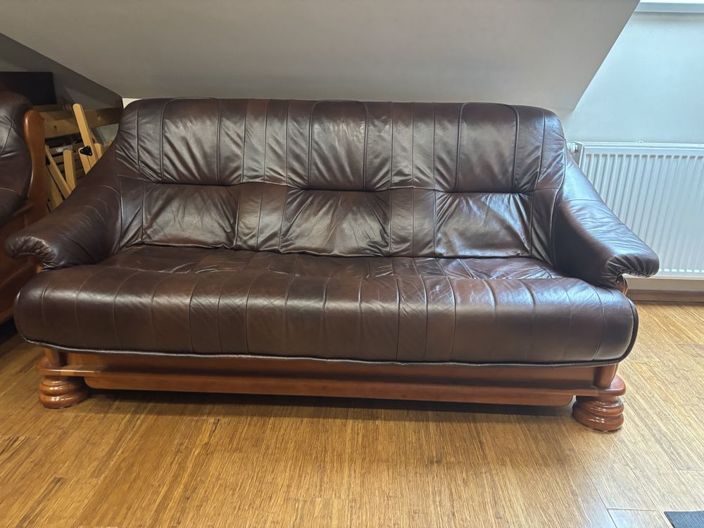 Zestaw mebli skórzanych: sofa 3 os.+ 2 fotele+ława