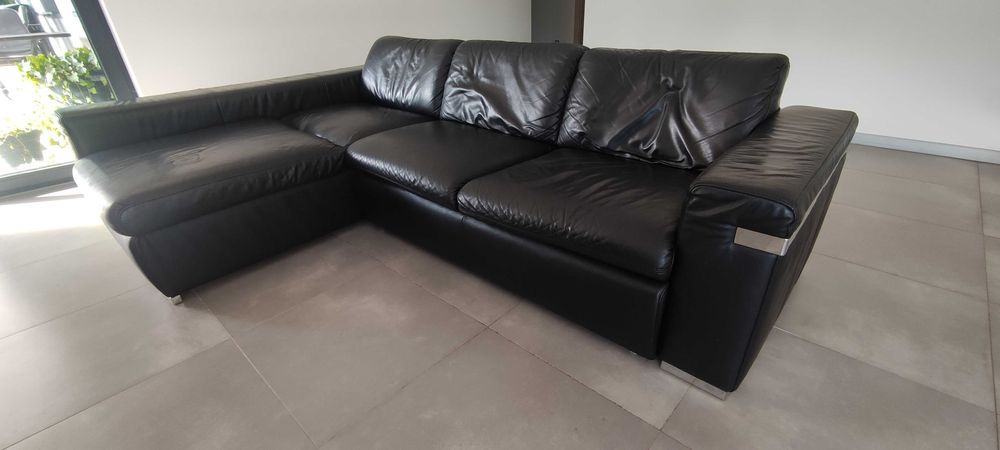 Kanapa narożna sofa skóra rozkładana pojemnik
