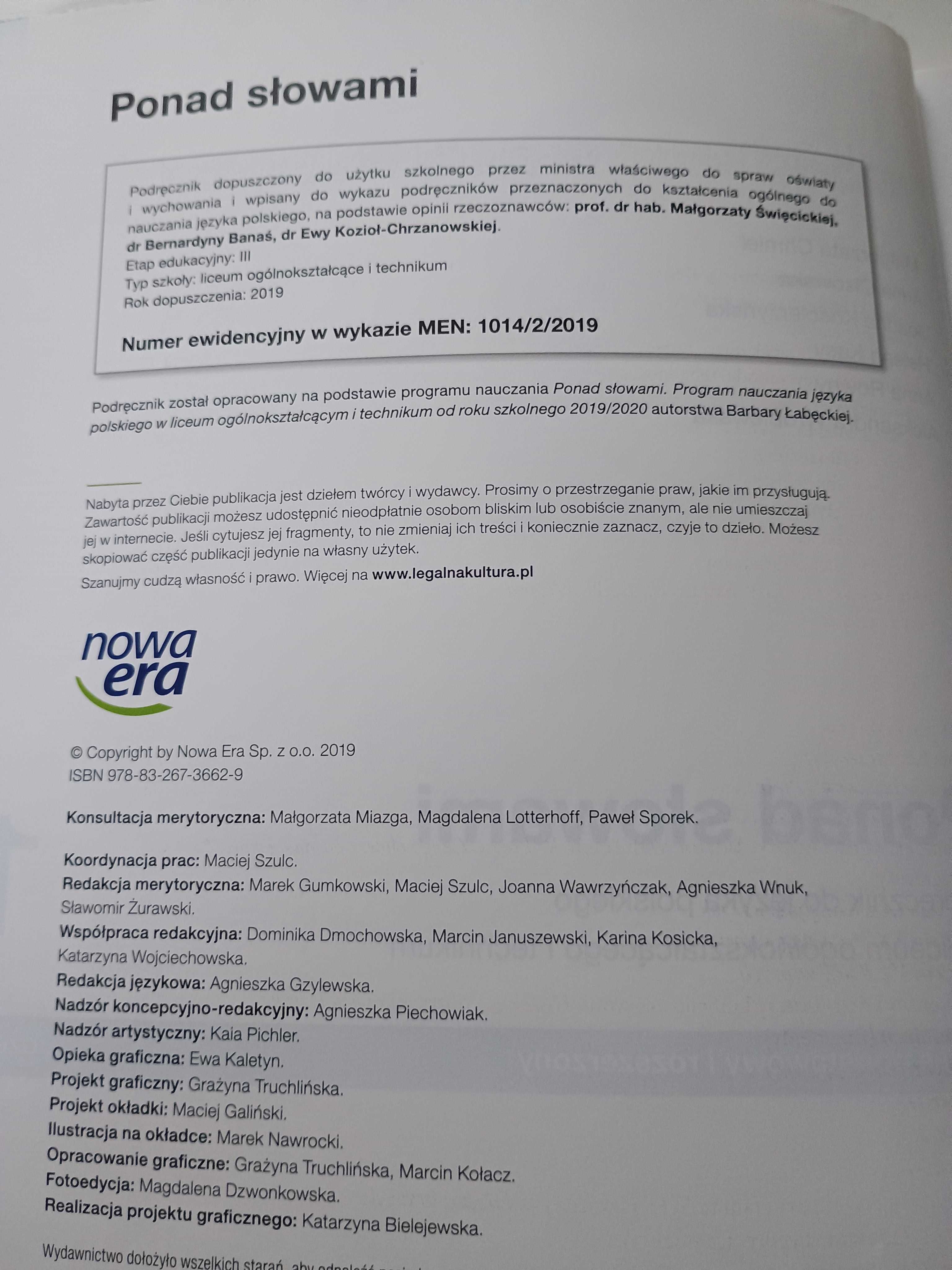 Ponad słowami Podręcznik Klasa 1 Cz. 2 zakres podstawowy i rozszerzony