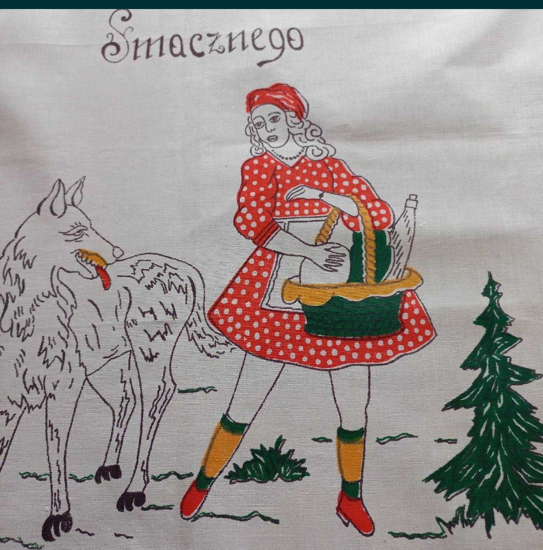 Makatka bawełniana Smacznego  Czerwony kapturek  retro styl