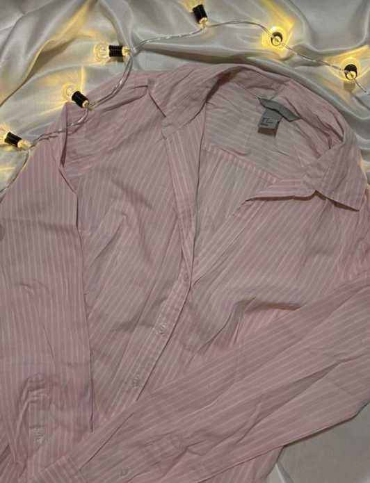 pudrowo różowa koszula w paski pasiasta h&m
