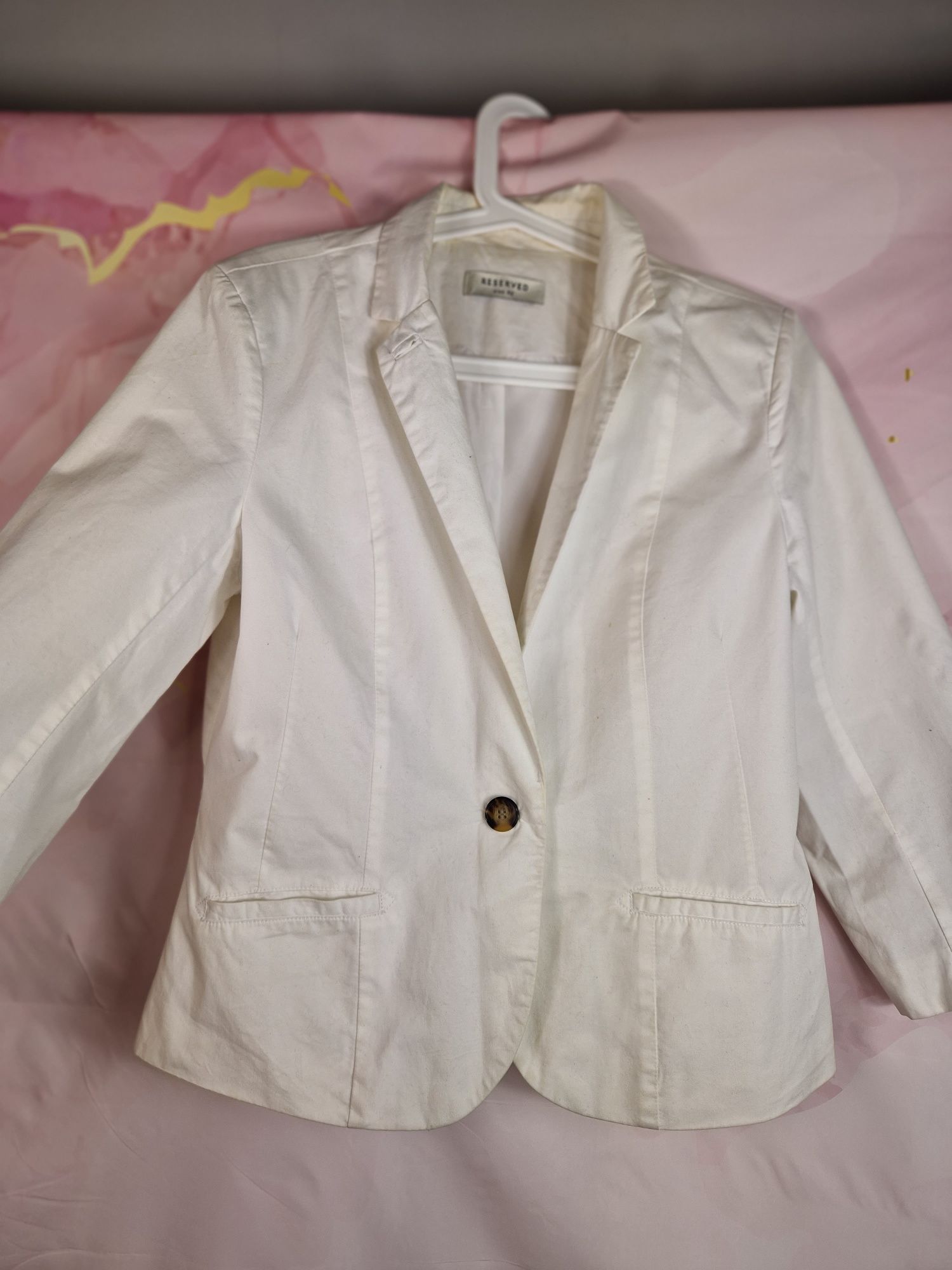 Biała marynarka żakiet rękawek 3/4 Reserved 42 XL bawełna