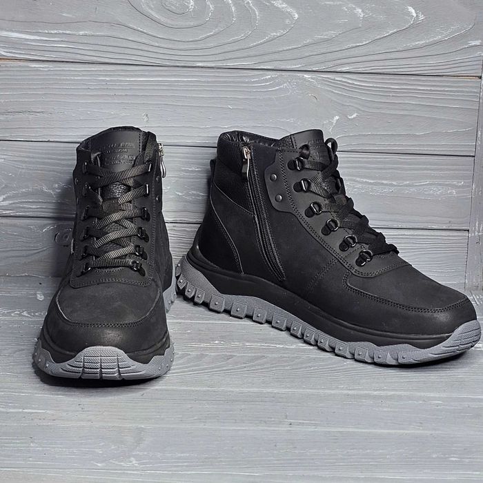 40-48р! Мужские черные зимние харьковские ботинки шнурок змейка Баталы