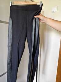 Czarne legginsy XL skórzany lampas eleganckie obcisłe