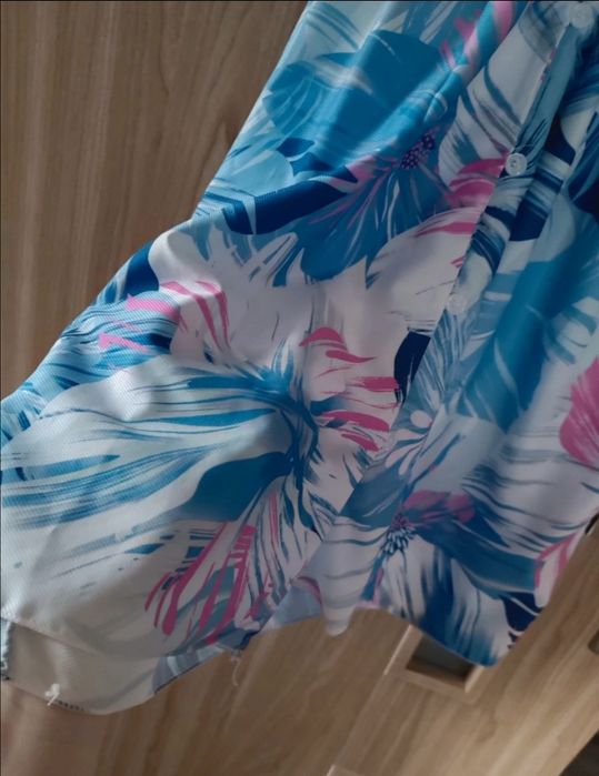 Elegancka sukienka niebieska liście ML