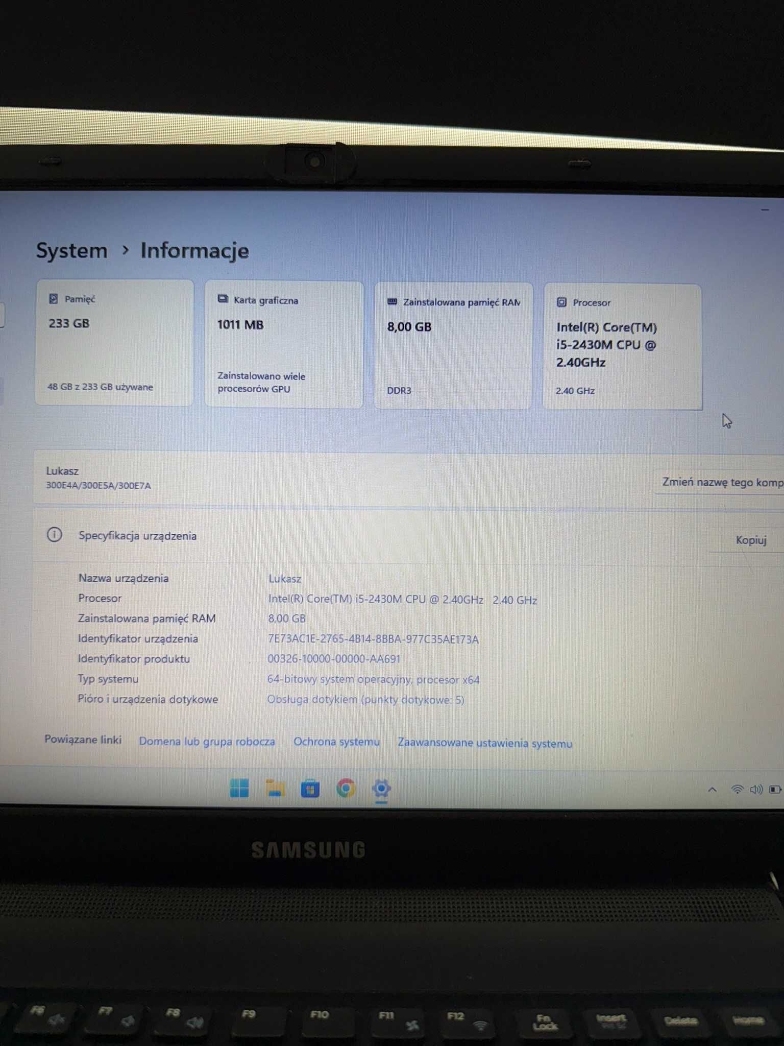 Notebook Samsung Intel Core i5/8/233 NP300