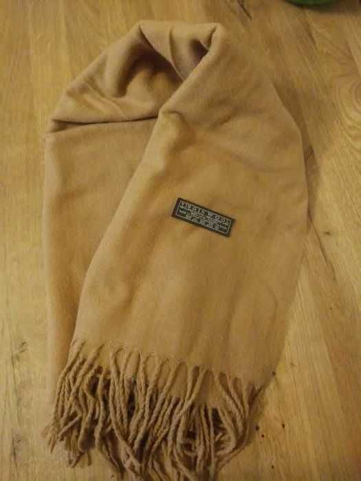 Nowy szal 100% virgin wool beżowy/ brązowy/ camel
