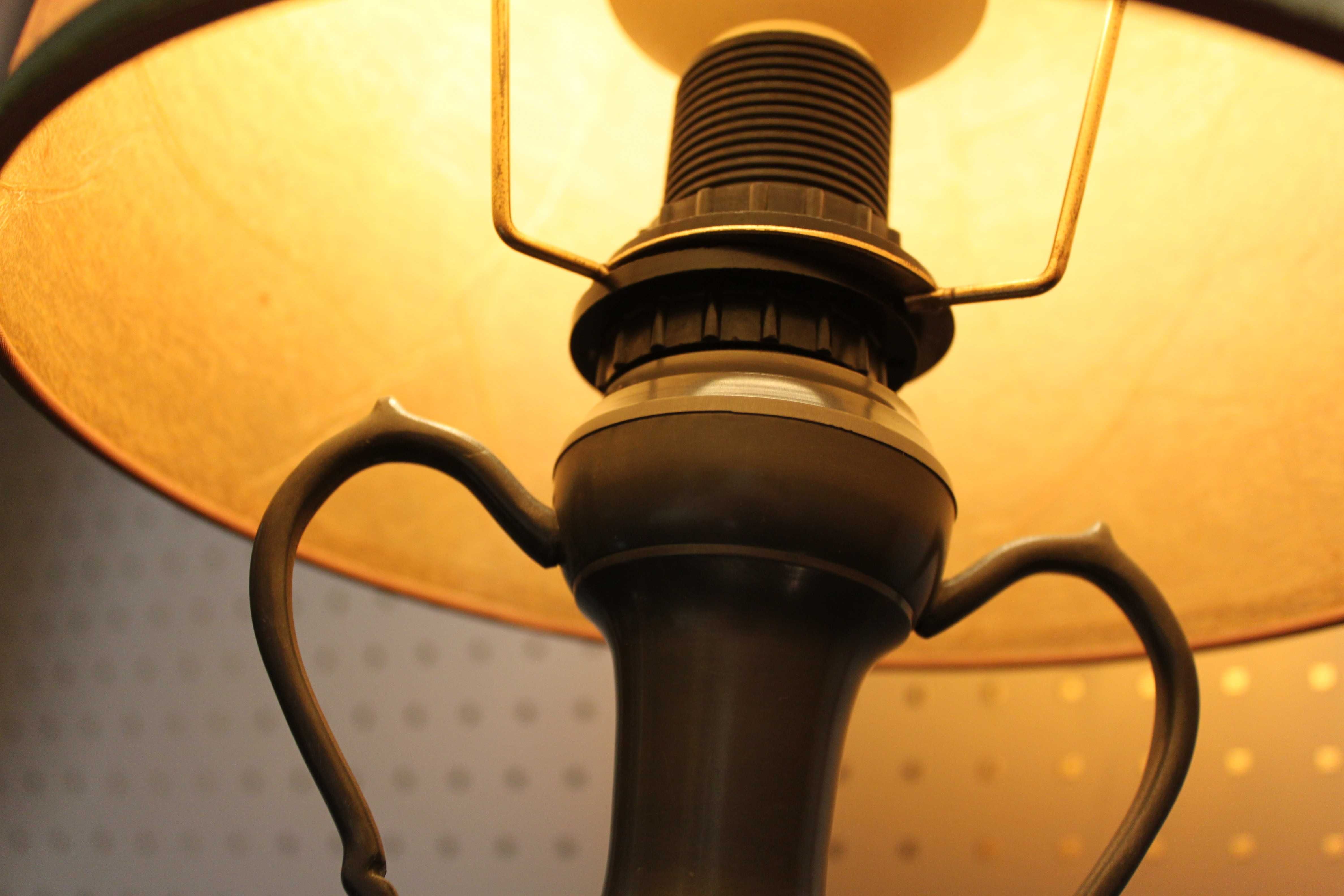 Lampa stojąca, nocna, metalowa, designerska, skórzany abażur, vintage.