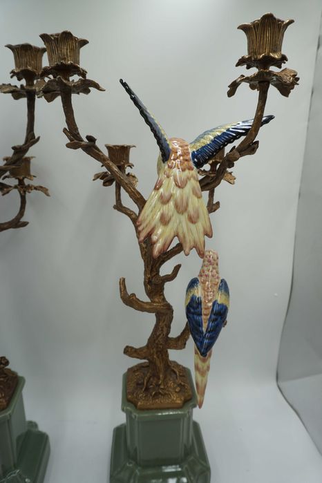 NIESAMOWITA para świeczników ptaszki porcelana brąz