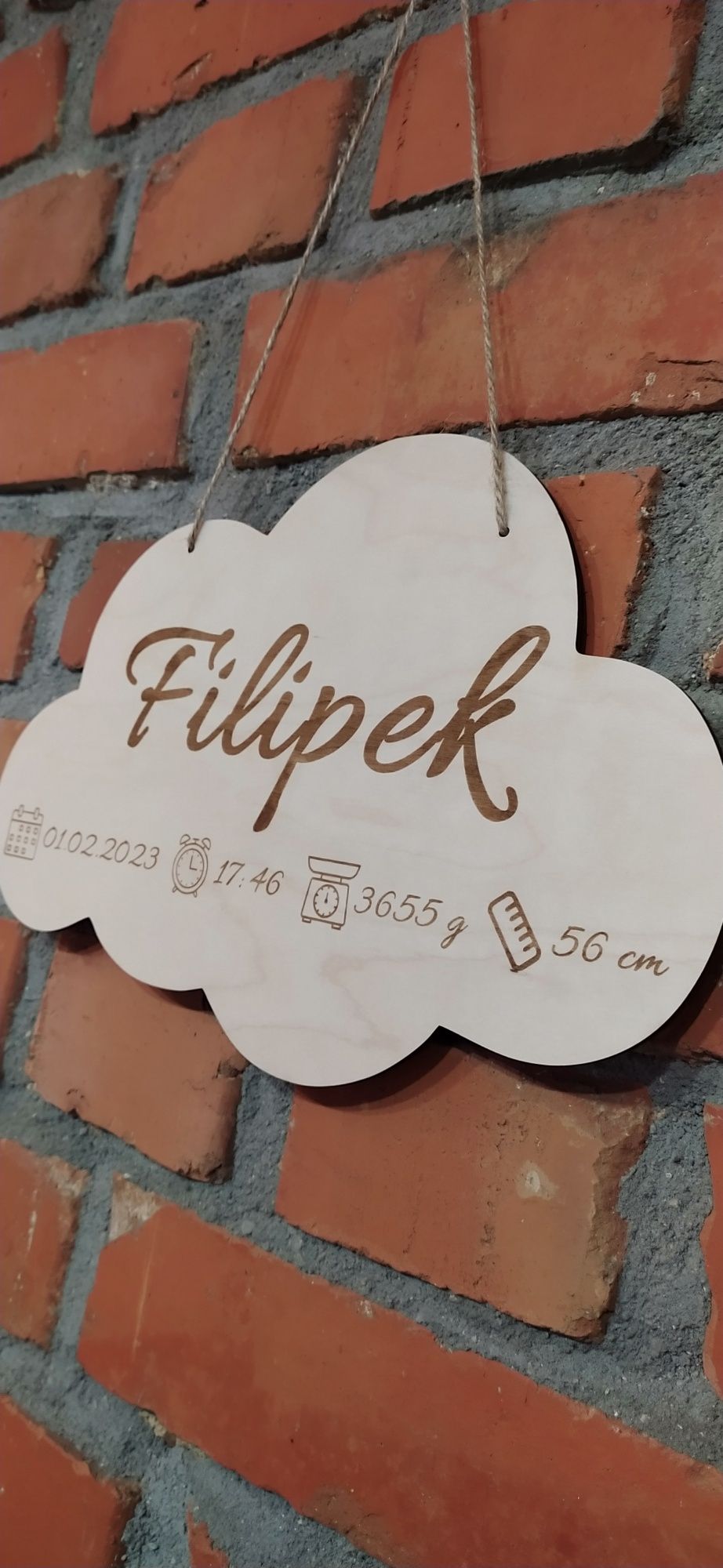 Chmurka tabliczka drewniana metryczka z imieniem grawer personalizacja