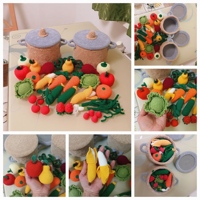 Овочі, фрукти. Посуд . в'язані. ручної роботи.