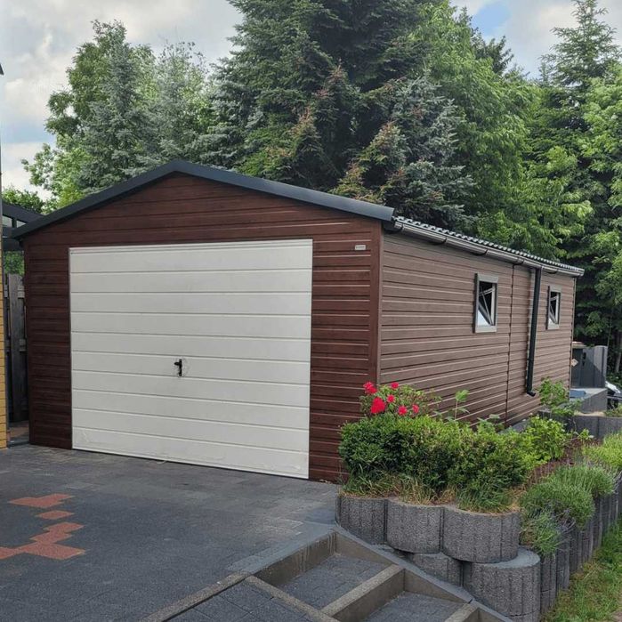 Garaż blaszany premium drewnopodobny 3x5 blachodachówka