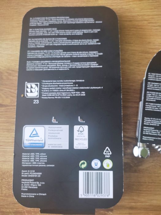 Słuchawka prysznicowa+wąż 1,5m