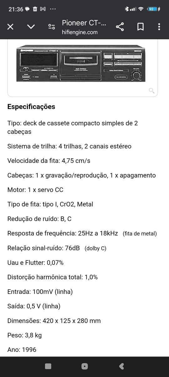 Deck cassetes Pioneer CT S-250