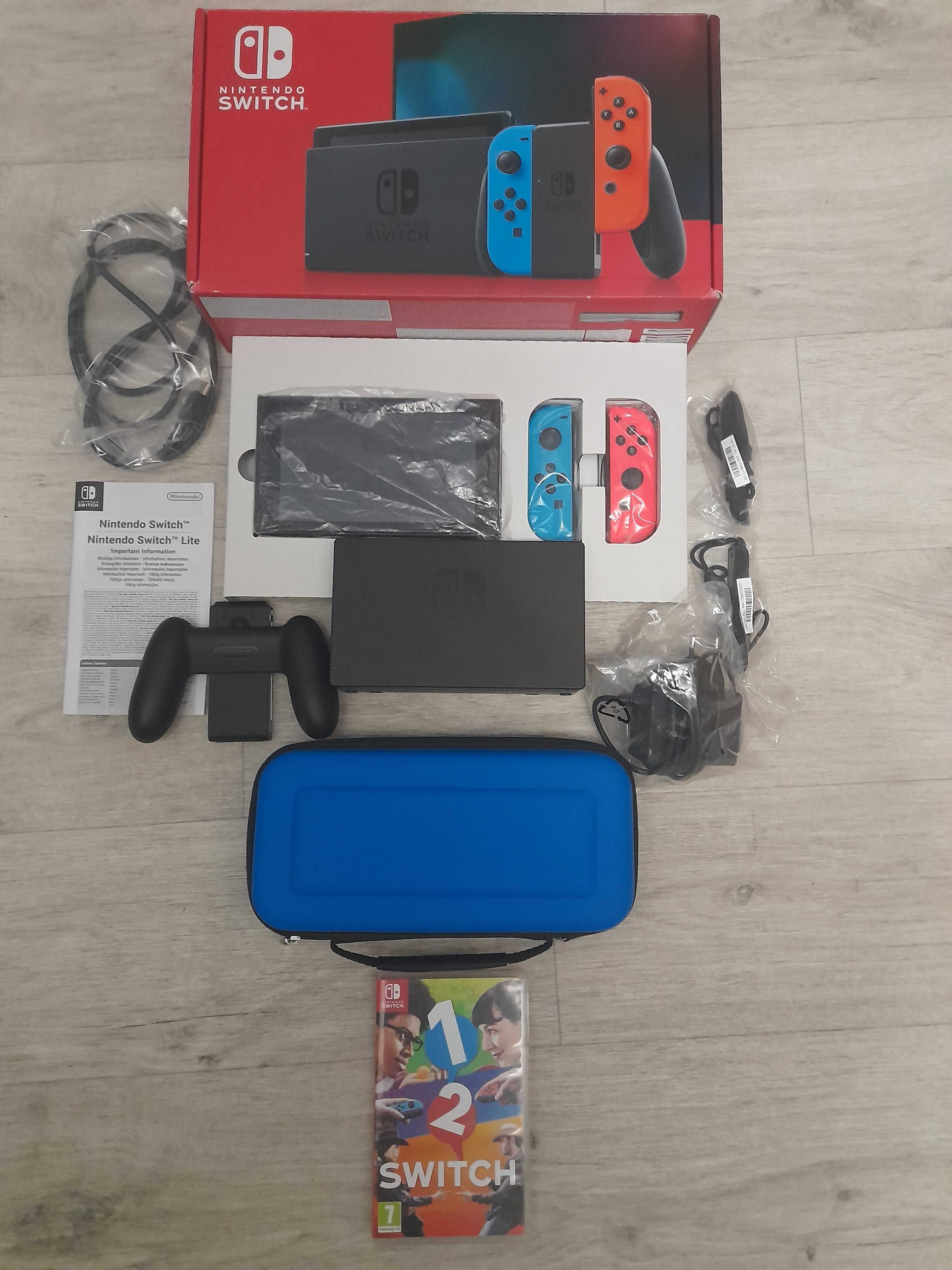 Nintendo switch ,nowe + gra 1,2 switch+ etui+szkło hartowane