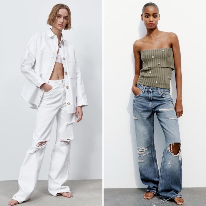 Широкие джинсы клеш палаццо с порезами Zara