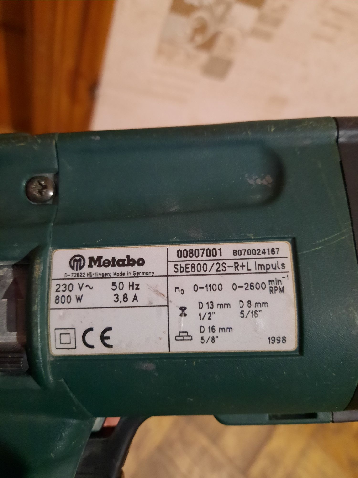 Germany!!Дрель ударна двухшвидкісна Metabo sbe 800/2s-r+l-impuls,800w