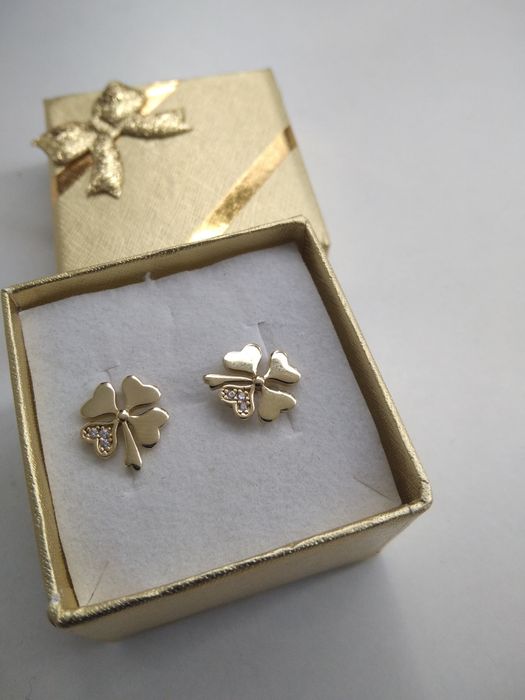 Złote kolczyki piękne koniczynki złoto 585 999