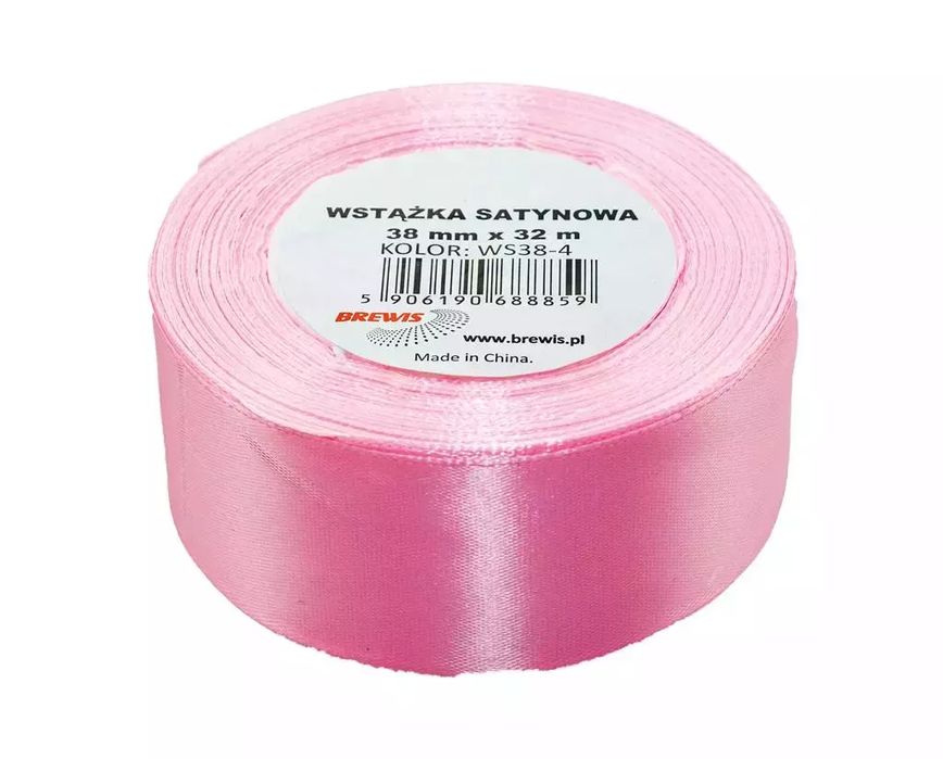 Wstążka satynowa jasny róż 38mmx32m. Brewis. Nowy Produkt