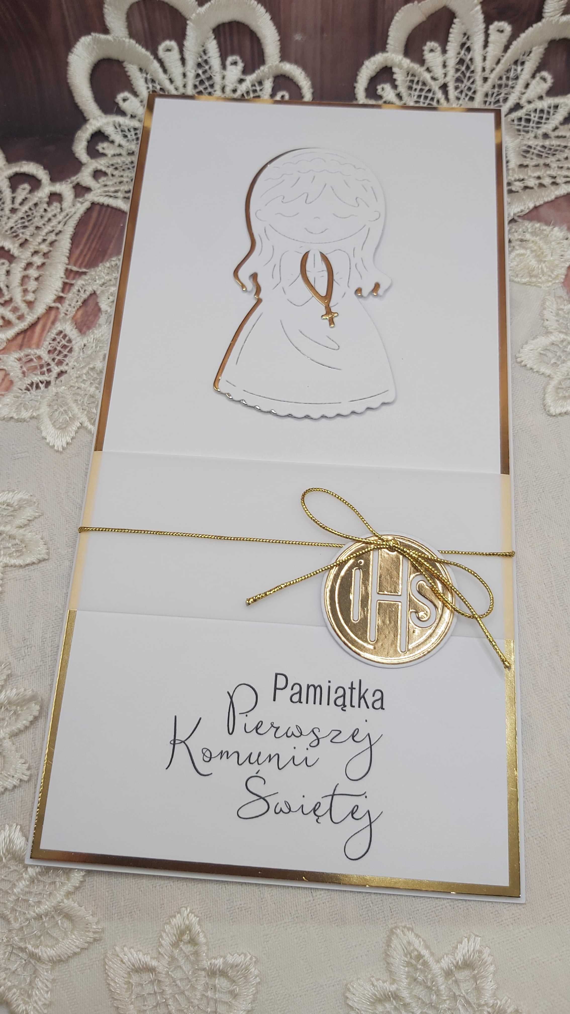 Kartka Pierwsza Komunia Święta dla dziewczynki warstwowa