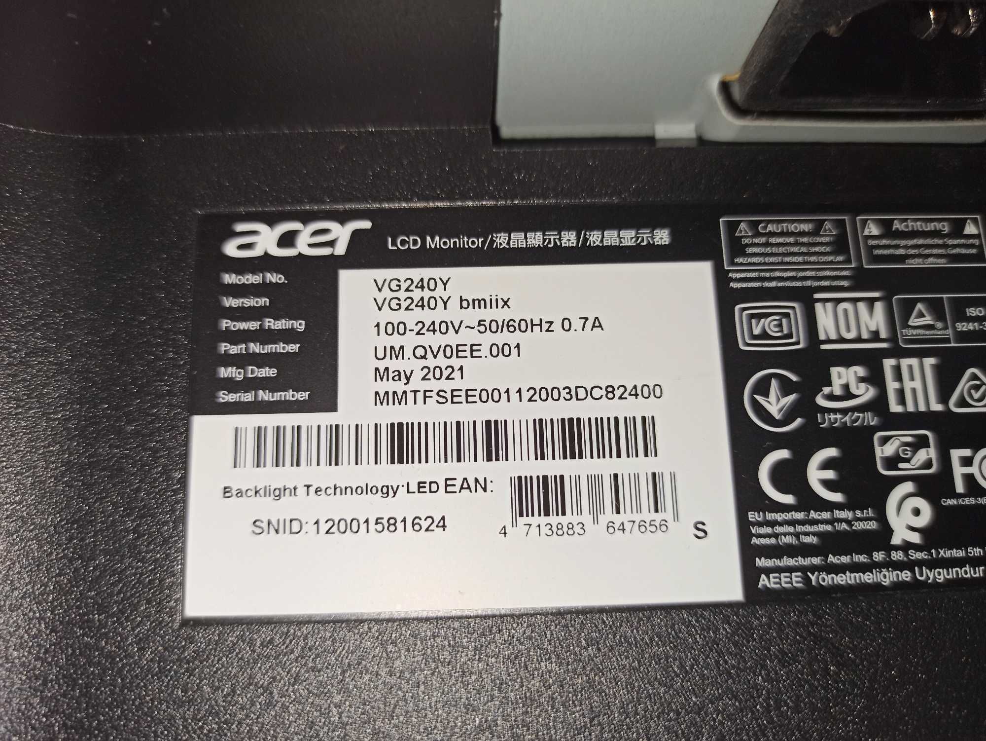 Monitor Acer VG240Ybmiix 75Hz 23.8 zbita matryca