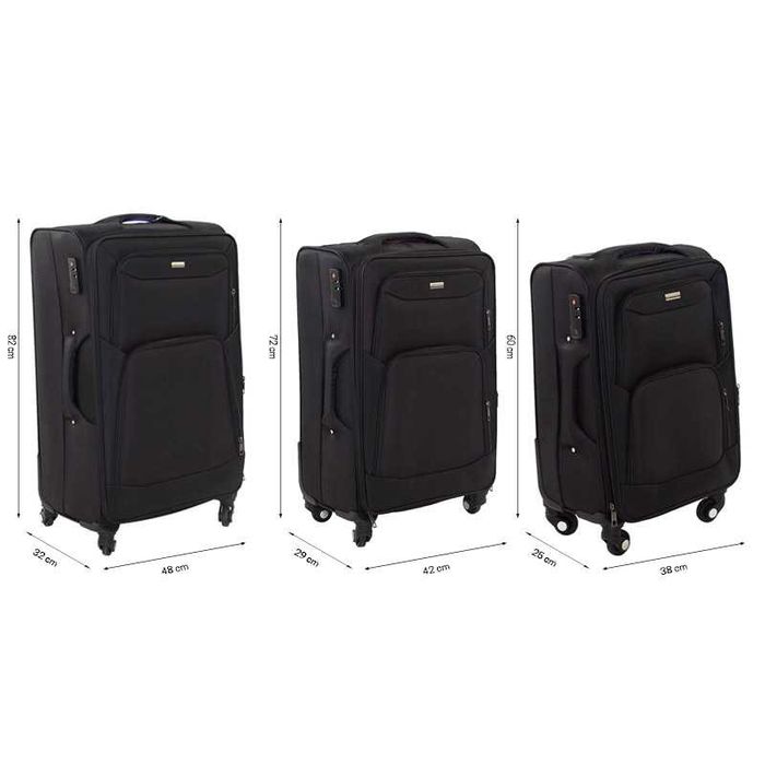 Walizki podróżne na kółkach CZARNE KOMPLET ZESTAW 3 szt. BAGAŻ H23080B