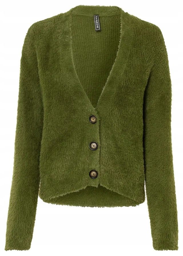 B.P.C sweter rozpinany włochaty zielony 44/46.