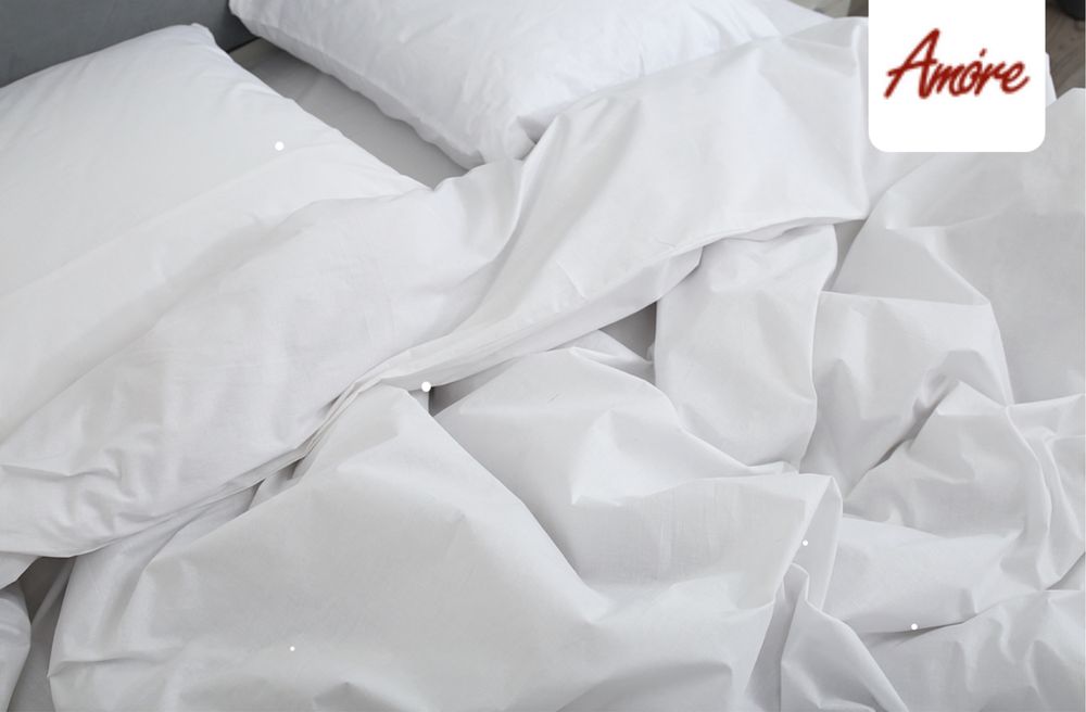 Комплект білої постільної білизни Amore, Бязь, Розмір Евро
