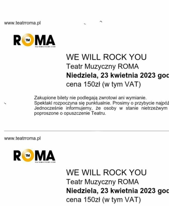 We will rock you Teatr Roma 23 kwietnia 17.00 bilety