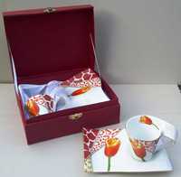 Кофейный набор «Тюльпан» 2 чашки & 2 фигурные подставки фарфор Польша